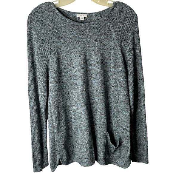 J. Jill PureJill Linen Blend Marled Lightweight Sweater in Navy Square Pocket M - Picture 1 of 9